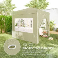 Gazebo da Giardino Pop Up con 2 Finestre e Gambe Regolabili, in Metallo e tessuto Oxford, 248x248x270 cm, Crema