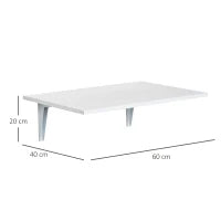 Tavolino a Muro Pieghevole Salvaspazio in MDF e Telaio in Metallo, per Cucina Salotto, Bianco, 60x40x20cm