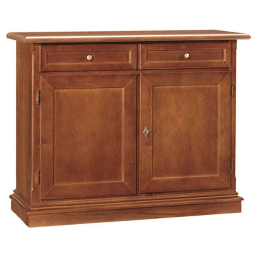 Credenza color noce con 2 ante 2 cassetti stile classico in legno e mdf con rifinitura in noce lucido 105x42x85 H