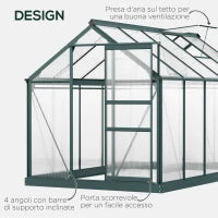 Serra da Giardino in Policarbonato Anti UV 190x312x201cm con Finestra e Porta Scorrevole, in Alluminio