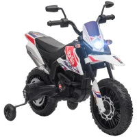 Moto elettrica per bambini con licenza Aprilia con 2 motori da 12V, ruote di supporto, luce LED, musica - bianco