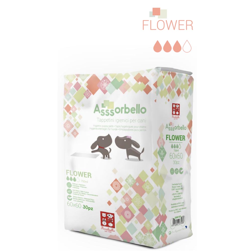 Multipack 8 confezioni assorbello tappetini igienici flower per cani 60x60