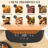 Friggitrice ad Aria da 8L, Air Fryer 1700W con 8 Programmi e Circolazione Aria Calda a 360°, Display LED, Nero