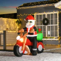 Babbo Natale Gonfiabile su Motocicletta 165cm con Luci LED Integrate, Decorazione Natalizia da Esterno