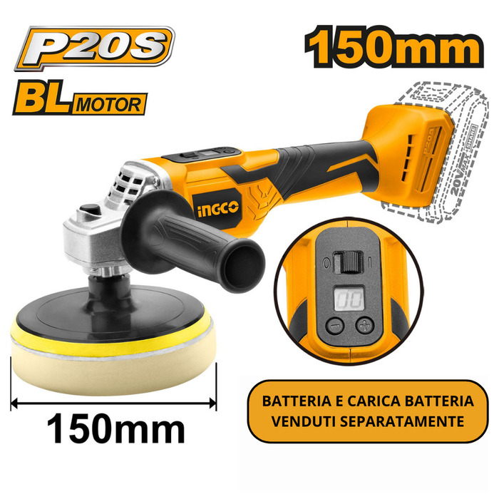 Lucidatrice a batteria litio 20v nuda senza fili velocità regolabile 150mm