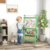 Lavagna per Bambini con Cavalletto 3 in 1, Rotolo di Carta e 2 Contenitori, in Legno, 59x48x118 cm, Verde