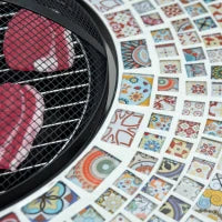 Braciere da Esterno 3 in 1 con Tavolino, Griglia e Attizzatoio, in Metallo e Ceramica, 75x75x60 cm