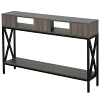Tavolo Consolle Stile Vintage Industriale con 3 Ripiani e Telaio in Metallo, Grigio e Nero, 120x23.5x75cm