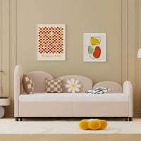 Divano con Letto Estraibile Imbottito in Velluto a Forma di Fiore, per Camera da Letto e Soggiorno, 90x200 cm, Senza Materasso, Rosa