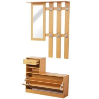 Set Mobili Ingresso Moderno con Scarpiera e Specchio, Appendiabiti da Ingresso con 6 Ganci, 2 Ripiani Regolabili e Cassetti in Legno per Corridoio, 90x24x177 cm, Legno