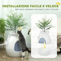 Lettiera per Gatti Antiodore a forma di Vaso con Paletta, in ABS e Acciaio Inox, 50x48.5x58.7 cm, Bianco