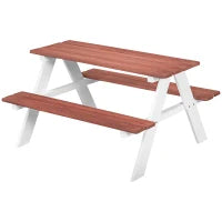 Tavolo da Picnic per Bambini con Panche in Legno Massiccio, Tavolo Bambini per il Giardino, 89 x 79 x 50 cm, Marrone e Bianco