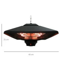 Lampada Riscaldante per Esterni con Luce LED, Potenza 1000/2000W e Telecomando, 43x43x25cm, Nero