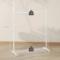 Appendiabiti con Ruote, 5 Ganci, Barra per Appendere e Ripiano Inferiore 20x43x171 cm Bianco