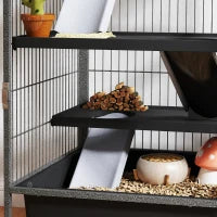 Gabbia per Piccoli Animali a 4 Livelli con Rampe, Piattaforme, Amaca e Ruote, 52x52x115 cm, Grigio