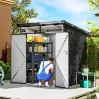 Capanno da Giardino 1,9 x 1,9 m in Plastica, con Porte Bloccabili e 2 Aperture di Ventilazione, Grigio Scuro