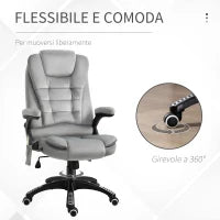 Sedia da Ufficio con Funzione Massaggiante e Altezza Regolabile, in PU, 67x67x116-126 cm, Grigio