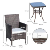 Set Mobili da Giardino Rattan Set Arredamento Giardino 3pz Tavolo con 2 Sedie con Cuscini Marrone