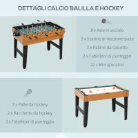 Tavolo Multigioco 4 in 1 con Calcio Balilla, Biliardo, Ping Pong e Hockey da Tavolo, 107x61x84.5cm