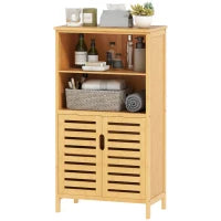 kleankin Mobiletto Bagno Salvaspazio in Legno con Armadietto, 2 Ante e 2 Ripiani Aperti, 50x29x92 cm