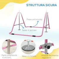 Sbarra per Trazioni Pieghevole per Bambini 3-8 Anni con Altezze Regolabili in Acciaio, 154x106.2x88.5-128.5cm, Rosa