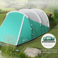 Tenda da Campeggio 3 Posti Impermeabile a Tunnel con Borsa di Trasporto, 460x260x190 cm, Verde