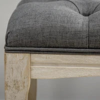 Panca Imbottita in Stile Classico, 110 cm, con Base in Legno di Caucciù Intagliato, Rivestimento in Lino, Grigio