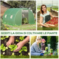 Serra a Tunnel da Esterno 3x3x2m con Copertura in PE, Porta con Cerniera e 4 Finestre, Verde