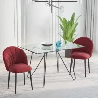 Set 2 Sedie Sala da Pranzo Imbottite con Design Nordico ed Ergonomico, Sedie da Cucina e soggiorno in Metallo e Velluto Rosso Scuro, 52x54x79 cm