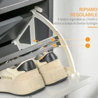 Scarpiera Salvaspazio per 8 Paia di Scarpe con 2 Ante e Armadietto, 80x25.5x112.5cm, Grigio e Bianco