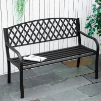 Panchina da Esterno 2 Posti con Braccioli in Acciaio e Ghisa, 128x58.5x89cm, Nero