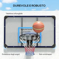 Canestro Basket da Muro con Tabellone Infrangibile e Cerchio in Acciaio, 113x61x73 cm