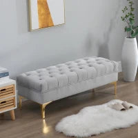 Panca Imbottita Fondoletto in Tessuto Vellutato e Base in Metallo Dorato, 118x45x42cm, Grigio