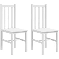 Set di 2 Sedie da Pranzo con Schienale Alto a Doghe e Struttura in Legno di Pino 38,5x47,5x99 cm Bianco