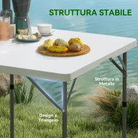Tavolo da Campeggio Pieghevole con 2 Altezze Regolabili in HDPE e Metallo, 86x86x74 cm, Bianco