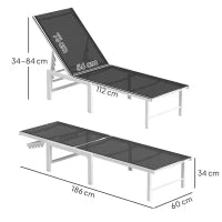 Lettino Sdraio con Schienale Regolabile su 5 Livelli, in Acciaio e Textilene, 60x166x84 cm, Bianco e Grigio