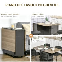Tavolo Pieghevole da Pranzo in Truciolato con 2 Cassetti, 1 Armadietto, max. 6 Persone, 140x76x76 cm