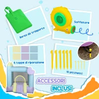 Castello Gonfiabile per Bambini 3-8 Anni con Soffiatore, Scivolo e Area di Salto, Picchetti e Borsa