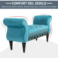 Panca Fondo Letto Imbottita in Gommapiuma, Legno e Poliestere, 117x40x58 cm, Blu