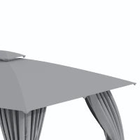 Gazebo da Giardino 4x3m con Doppio Tettuccio, Pareti in Poliestere e Struttura in Acciaio, Grigio