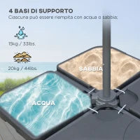 Ombrellone Decentrato a 6 Stecche con Manovella e Base a Croce, in Metallo e Poliestere, Ø292x247 cm, Beige