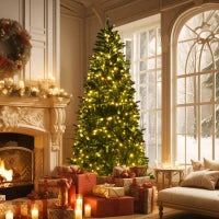 Albero di Natale Artificiale Luminoso con 450 Luci LED Bianche e 1146 Rami, Base in Metallo Pieghevole - Verde