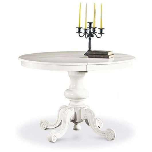 Tavolo rotondo allungabile fino 158 cm in legno massello e mdf con rifinitura in bianco 120X120x75 H chiuso