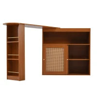 Tavolo bar allungabile con spazio di stoccaggio, intreccio di rattan sulle ante, ripiani regolabili, 138-193×39×104 cm, Marrone