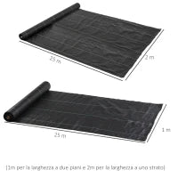 Telo per Pacciamatura 2x25 m per Orto, Serra e Giardino, Drenante e Traspirante, Nero