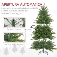 Albero di Natale Artificiale da 180 cm con 1821 Rami e Base in Metallo, Verde