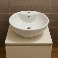 Lavabo d'appoggio ceramica bianco tondo lavandino arredo bagno cm 46x46x17