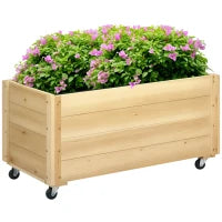 Fioriera da Giardino con Foro di Drenaggio e Rotelle, in Legno di Abete, 89x48x47 cm