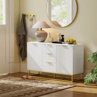 Credenza Moderna Bianca, Credenza Bassa Buffet per Cucina o Sala da Pranzo con 3 Cassetti e 2 Ante, 120x40x76cm
