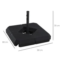 Base per Ombrellone da Giardino in HDPE, Basamento per Ombrellone, Supporto per Ombrelloni 48mm, Riempibile con 60 kg di Acqua e 72 kg di Sabbia, 80x80x56cm, Nero
